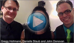 Danielle Staub of The Real Housewives of New Jersey gives John Donovan The Party Percussionist a video testimonial after HARPO filming for Oprah, Where Are They Now, Celebrating Jillian Staubs Sweet Sixteen